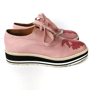 Prada Pink Leather Floral Women's Oxford Sneakers